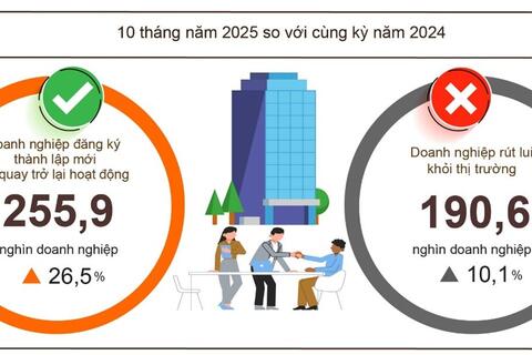 10 tháng, cả nước có 162,9 nghìn doanh nghiệp "khai sinh"