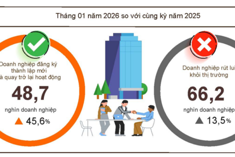 Tháng 1/2026: Doanh nghiệp gia nhập thị trường tăng, quy mô vốn nhỏ lại