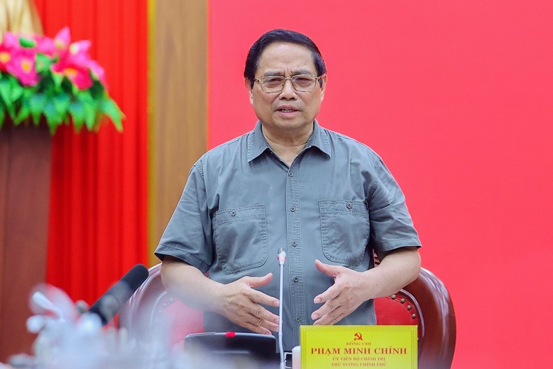 Thủ tướng Phạm Minh Chính phát biểu tại cuộc làm việc với Ban Thường vụ Tỉnh ủy Quảng Trị. Ảnh: VGP/Nhật Bắc