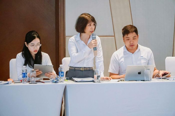 Bà Vũ Thu Thủy, Phó Tổng giám đốc Sở Giao dịch hàng hóa Việt Nam, phát biểu tại sự kiện.