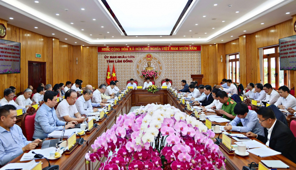 Các đồng chí lãnh đạo Bộ Công thương và tỉnh Lâm Đồng chủ trì cuộc họp