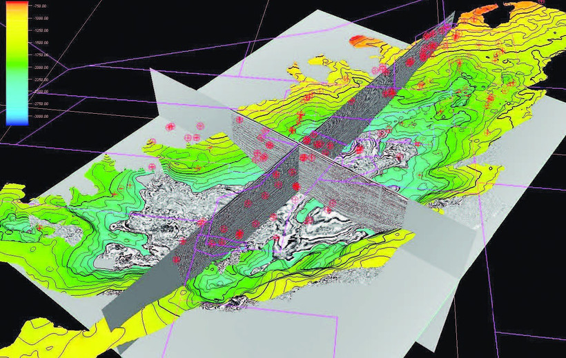 Khối địa chấn 3D hợp nhất toàn bể Cửu Long (~~ 20.000 km²) do VPI xây dựng cung cấp bộ dữ liệu đồng bộ, hỗ trợ hiệu quả công tác tìm kiếm, thăm dò dầu khí. (Ảnh VPI)