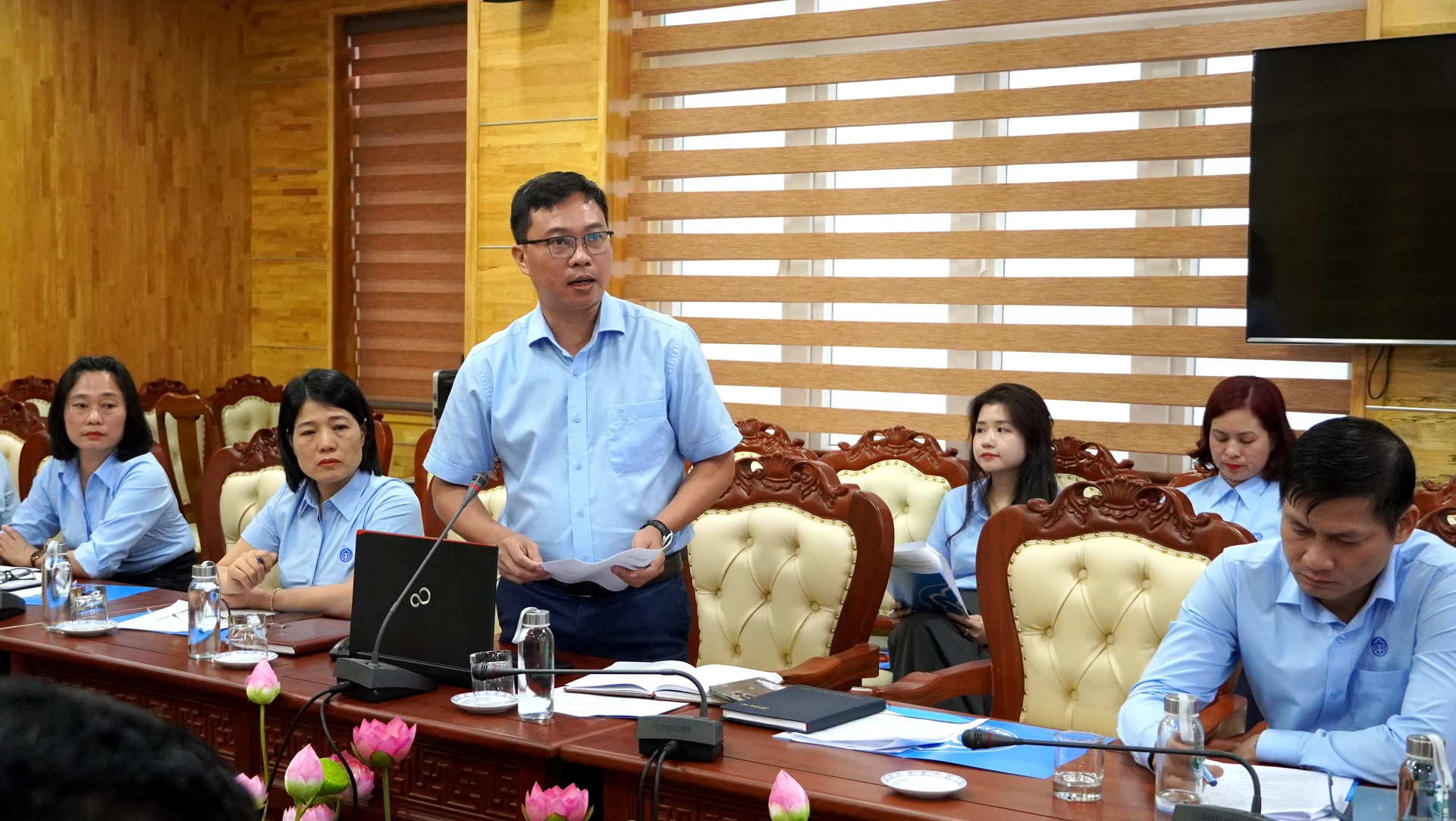 Đại diện Bảo hiểm xã hội tỉnh tham gia ý kiến - Ảnh: H.Tr.