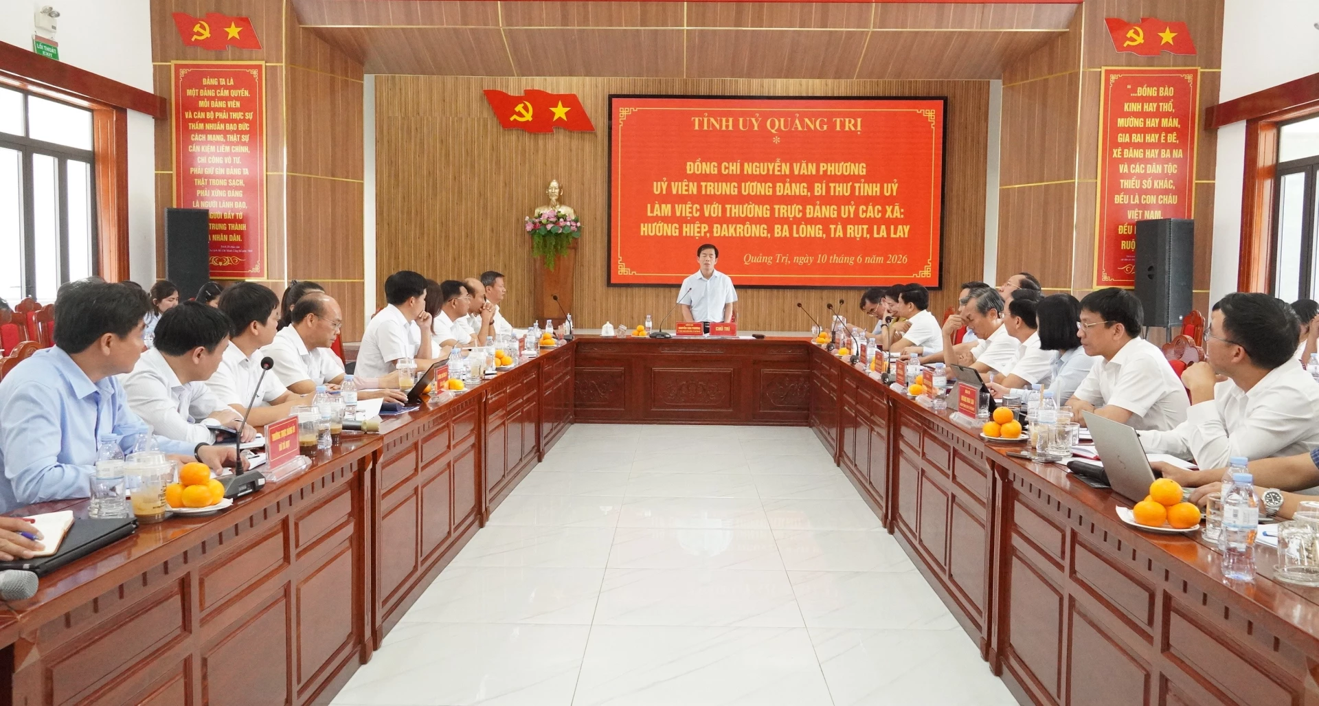 Đồng chí Nguyễn Văn Phương, Ủy viên Trung ương Đảng, Bí thư Tỉnh ủy phát biểu kết luận tại buổi làm việc - Ảnh: Q.V